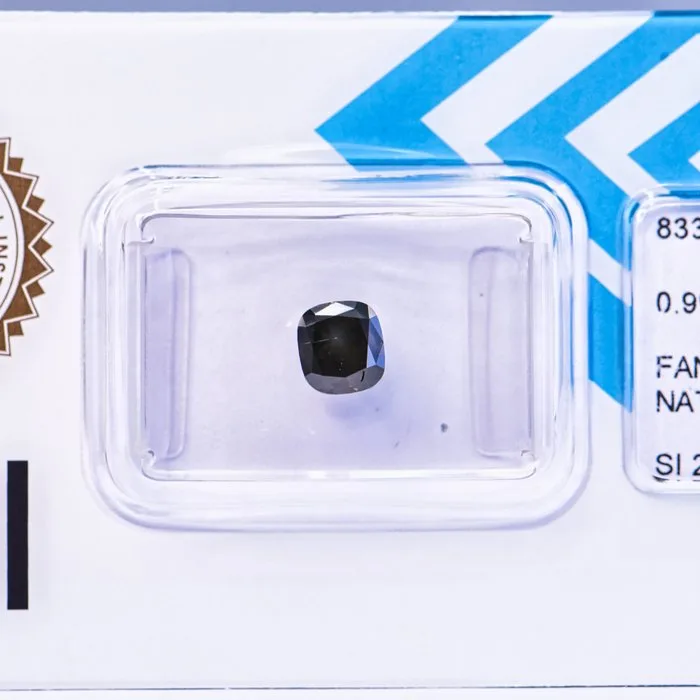 1 pcs Diamond (Natural coloured) - 0.99 ct - Cushion - Fancy dark Greenish Grey - SI2 - International Gemological Institute (IGI) - VG