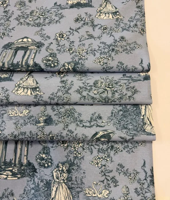 1689★"Romantic Garden" Prestigious and exclusive Toile de Jouy fabric in double height - Textile - 450 cm - 280 cm