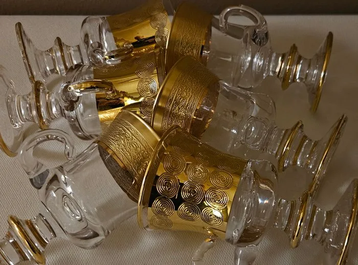 ISMIE LUX - Drinking service (6) - Murano jewelry treasures with exclusive shapes and gold plating. - Crystal, Gold