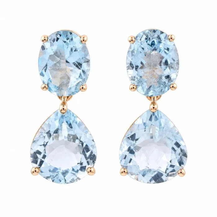 Earrings - 14 kt. Yellow gold - 6.68ct. tw. Aquamarine