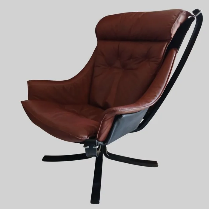 Vatne Mobler - Sigurd Ressell - Armchair - Falcon - Leather, Wood, Metal - High Back Falcon Chair