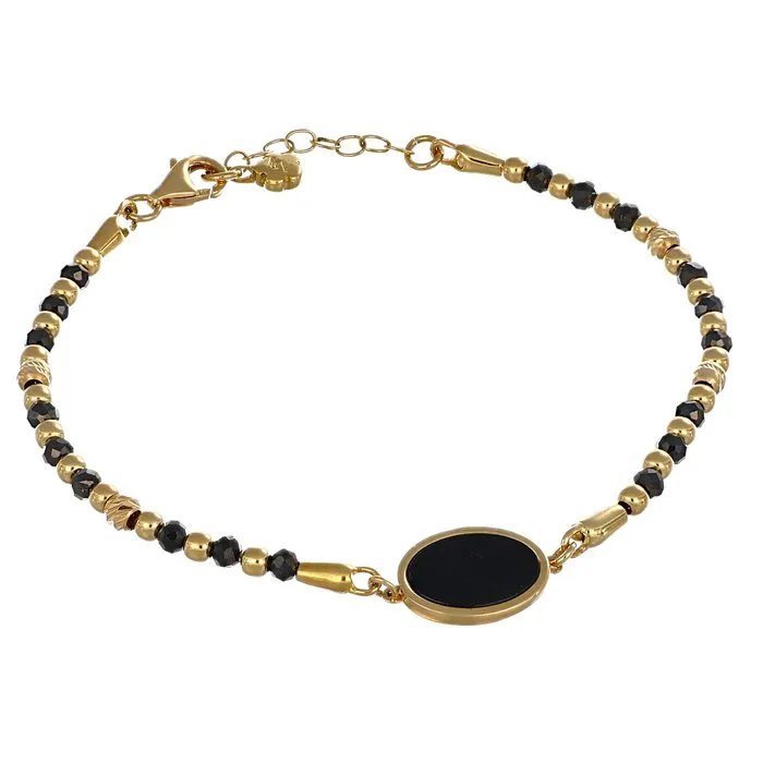 Bracelet - 18 kt. Yellow gold Onyx - Made in Italy - Handmade