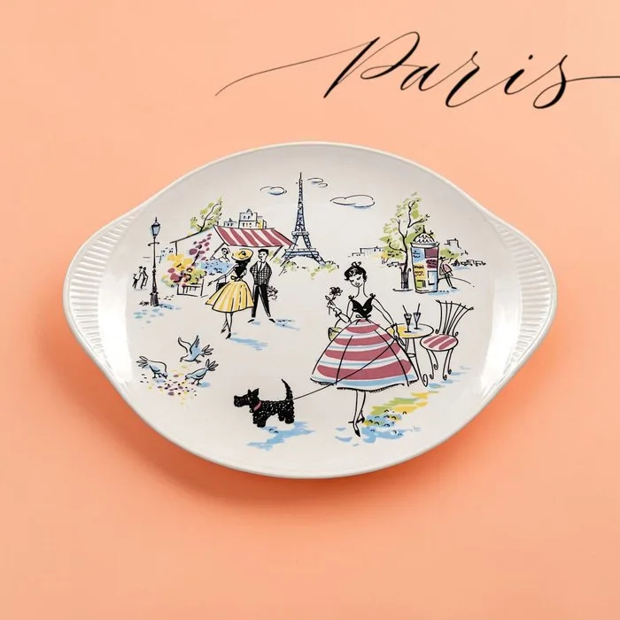 nello Stile di René Gruau (XX Sec.) - Tray - Model 'Parisienne Chic' – Refined Mid-Century Design, 1960s - White Sow
