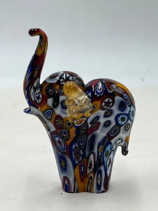Figurine - Campanella Livio elefante in murrine Arlecchino foglia oro 24 kt - Murano glass