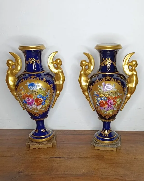 Limoges - Vase (2) - Porcelain, Brass - Perrette
