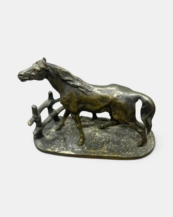 Figurine - (After) Pierre-Jules Mêne (1810–1879) – Djinn, Cheval à la barrière – Bronze – 7 cm - Bronze