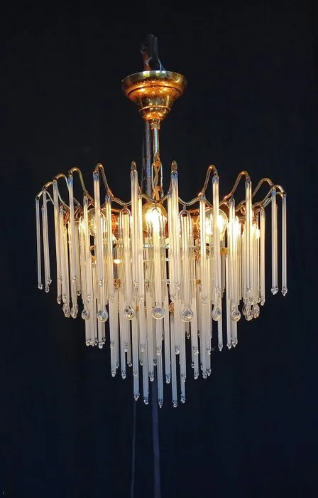Ceiling lamp - Brass, Crystal - Molded glass 'Murano'