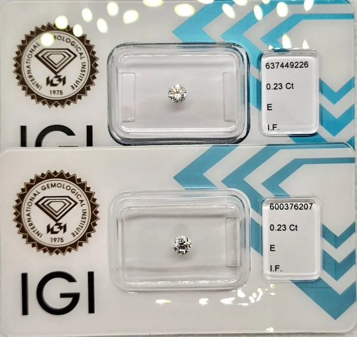 2 pcs Diamond (Natural) - 0.46 ct - Round - E - IF - International Gemological Institute (IGI)