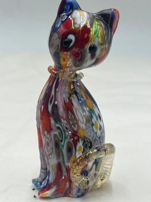 Figurine - Campanella Livio gatto in murrine foglia oro 24 kt - Murano glass