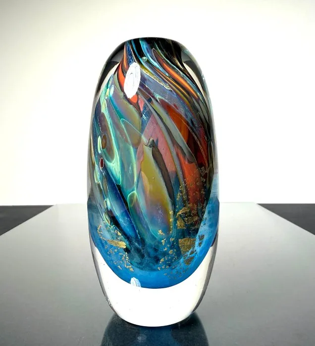 Maxence Parot - Vase - Unique vase in colors and gold - Glass