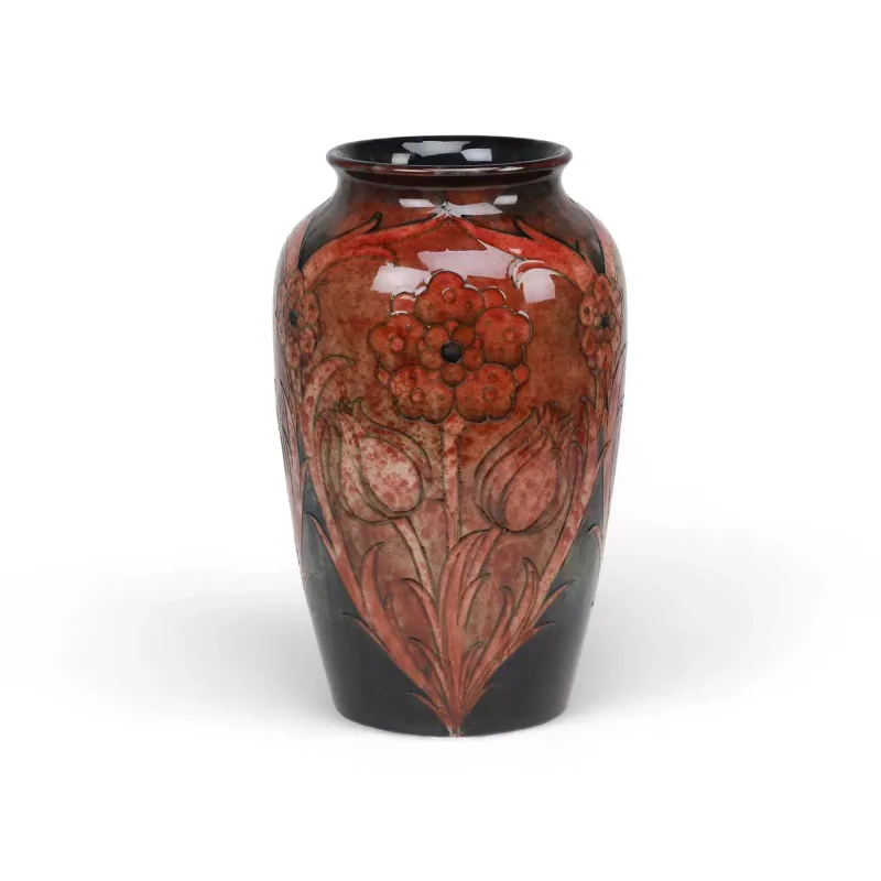 A Rare Large William Moorcroft Panelled Florian Flambé Vase Circa 1920S of shouldered ovoid form