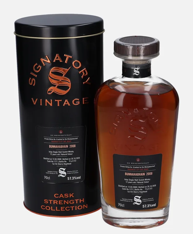 Bunnahabhain – 2008 12 Year Old Signatory Vintage Scotch Whisky Co. Cask Strength Collection (70cl, 57.3%)