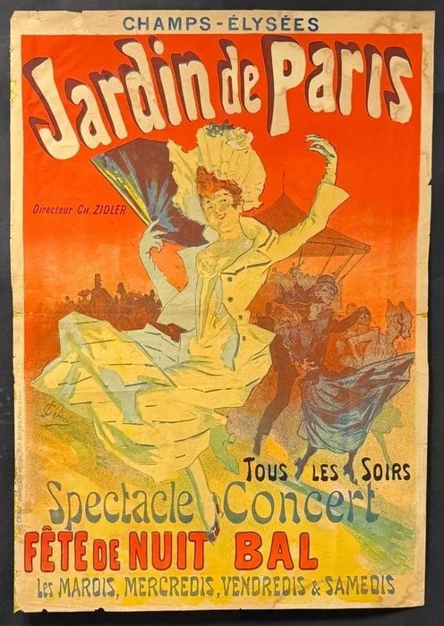 Jules Chéret - Jardin de Paris – Champs-Élysées, Spectacle Concert, Fête de Nuit Bal - 1890s