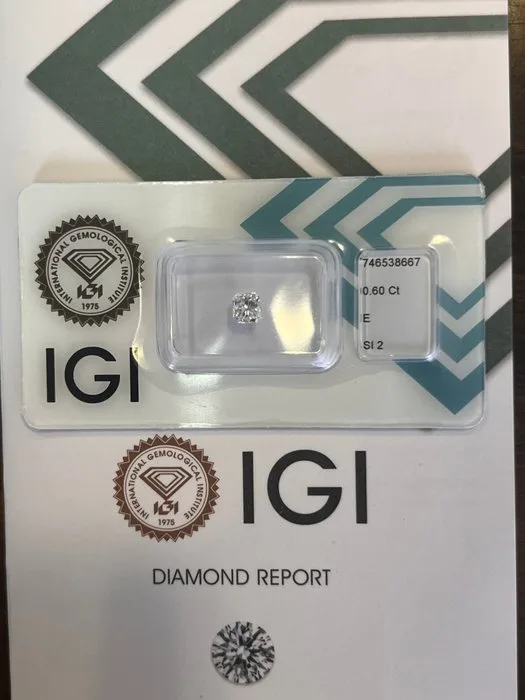 1 pcs Diamond (Natural) - 0.60 ct - Radiant - E - SI2 - International Gemological Institute (IGI)