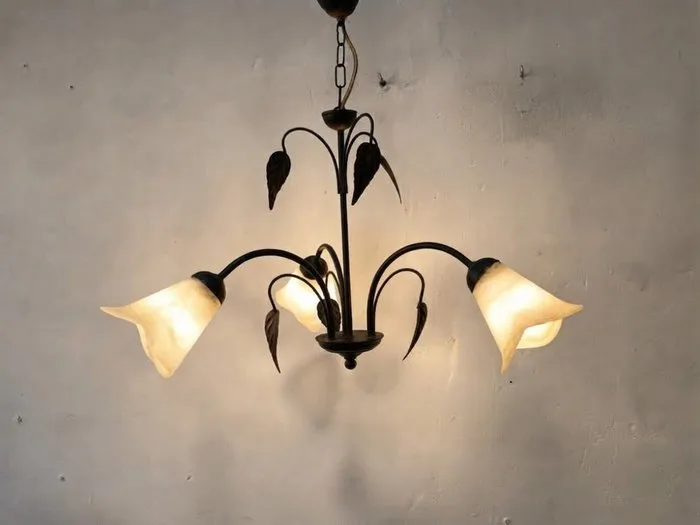 Lamp - Elegant chandelier / pendant light in Modernist / Art Nouveau style in dark metal and shades of - Cast iron