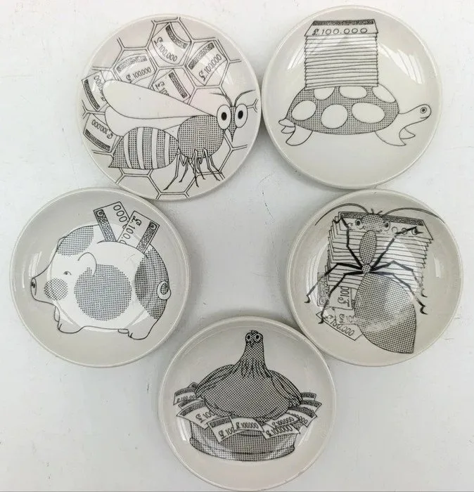 Piero Fornasetti - Saucer (5) - Animals - Ceramic - Five small plates