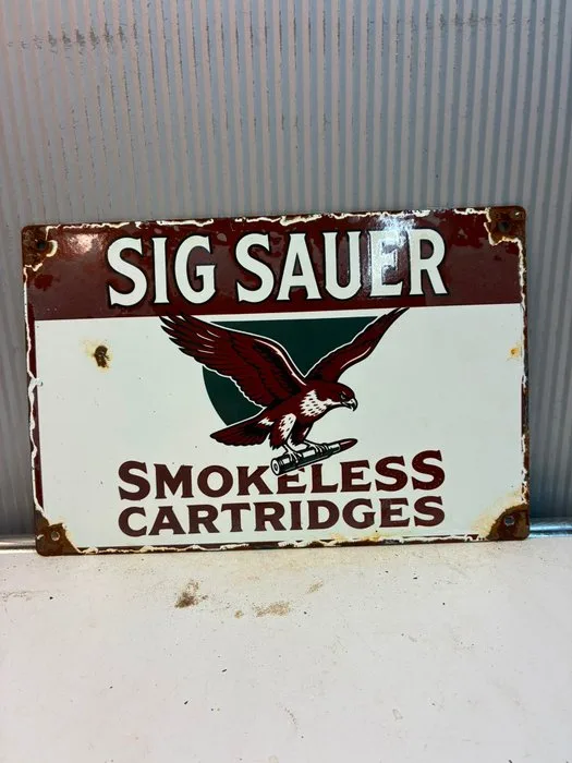 Sig Sauer – Smokeless Cartridges – Emaille Reclamebord - Enamel sign - Enamel