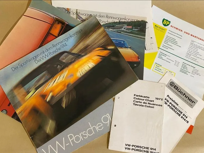Brochure - Porsche - Konvolut 9 Stück VW - Porsche 9141 Kataloge / Unterlagen 1972 - 1972
