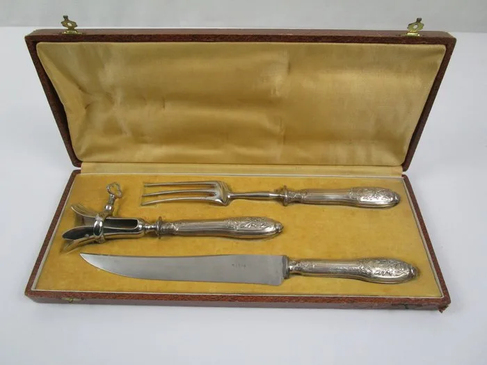 Harness - Carving cutlery & bone holder - Art Nouveau - 950-silver / Minerva head - 1900-1910