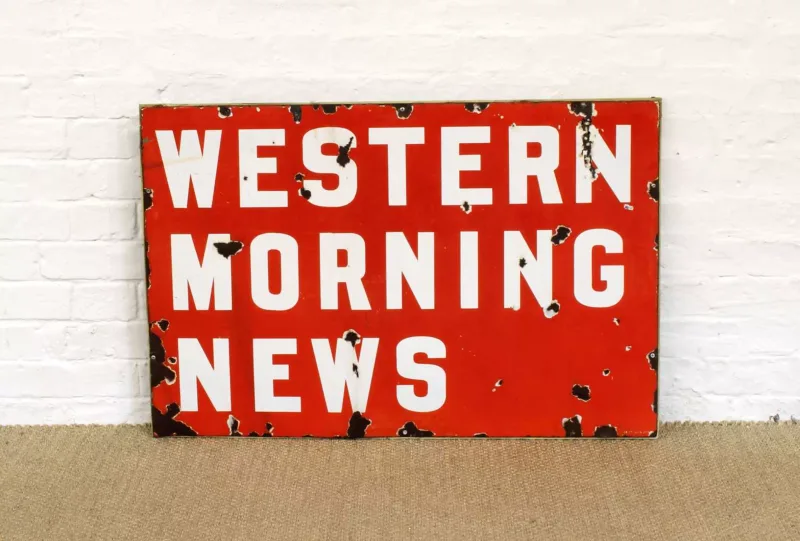 Advertising Interest Original "Western Morning News" Enamel Sign Early 20th century