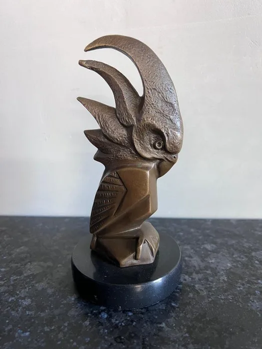 Sculpture, Art Deco Bronze Cockatoo Sculpture on Marble Base - 16 cm - Bronze, Marble