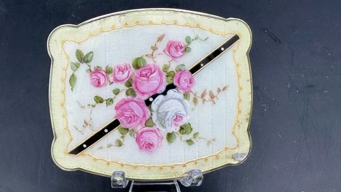 Guilloché enamel buckle, German silver 935. - Enamel plate -.935 silver