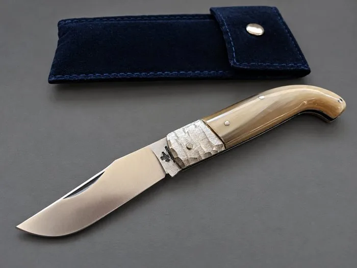 Fraraccio Rarissimo Coltello Fraraccio Scarperia Testina Martellata cm 17.5 in Corno lucido - Kitchen knife - folding pocket knife - Lo Scarperia hammered head - Steel, Horn - Italy
