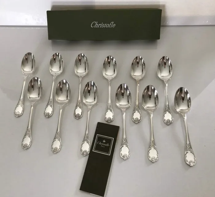 Christofle - Spoon - 12-piece set of Marly coffee spoons. - silvered metal