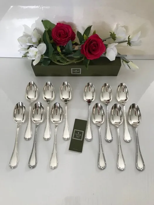 Christofle - Spoon - Set of 12 tablespoons, Ribbon pattern - silvered metal