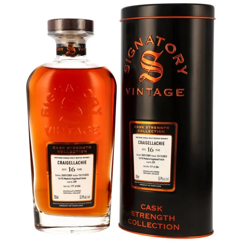 Craigellachie 16 Year Old 2009/2025 1st Fill Madeira Hogshead Cask No. 209 - Signatory Vintage Cask Strength Collection