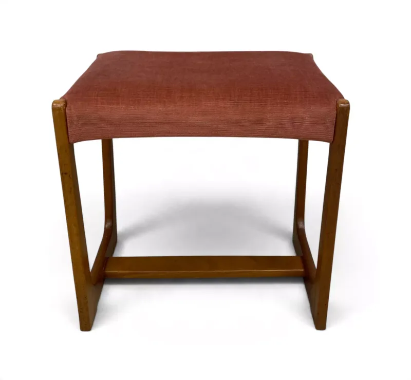 A mid century teak footstool. H.46 x W.46 x D.36cm