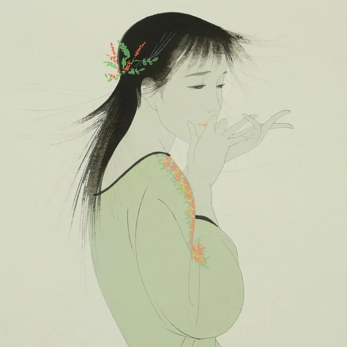 Original Woodblock Print - 'Kaze no Omoi' 風の想い (Thoughts of Wind) - Nakashima Kiyoshi 中島潔 (b 1943) - Japan