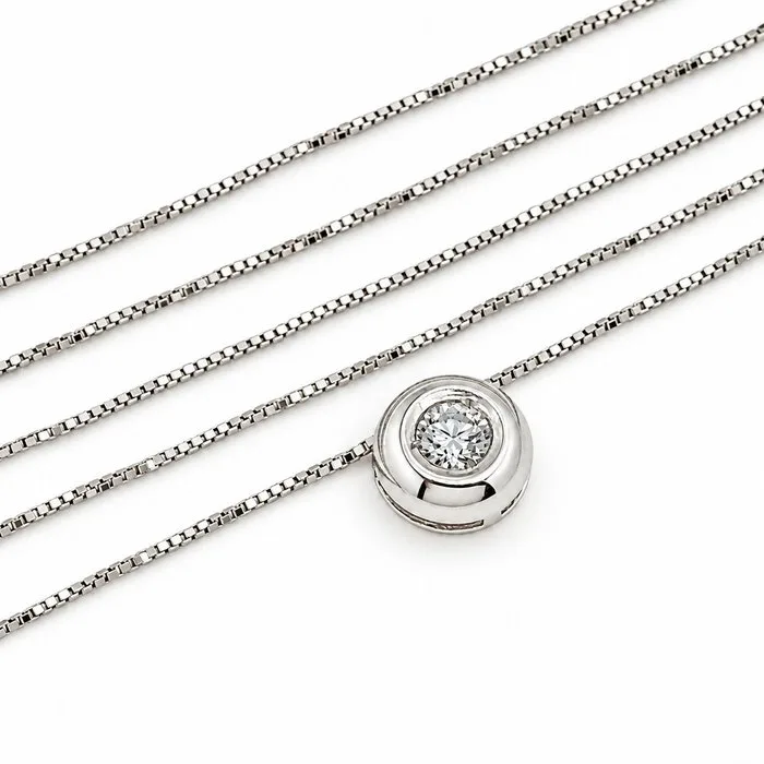 Necklace with pendant - 18 kt. White gold - 0.20ct. tw. Diamond (Natural) - Made in Italy - Handmade