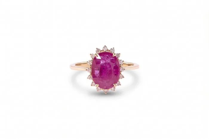 Ring - 14 kt. Yellow gold - 3.02ct. tw. Ruby - Diamond - Natural No Heat Ruby