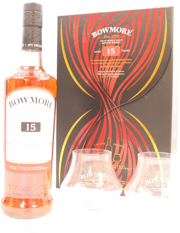 Bowmore – 15-year-old single malt Scotch whisky gift set