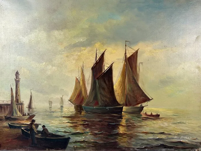 Herman Baert (1941) - Sailing ships in the harbor