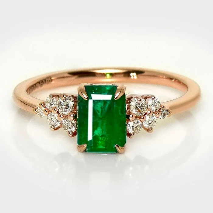 Ring - 14 kt. IGI 1.05 ct Zambia Green, Rose gold - 1.24ct. tw. Emerald - Diamond