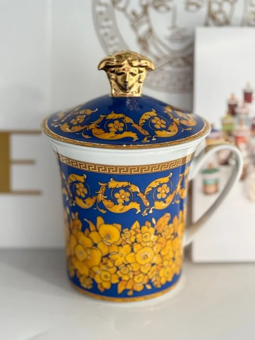 Rosenthal - Versace - Mug - Floralia Blue Cup with Lid / 30 Years Collection Limited Edition - Porcelain - New in original packaging