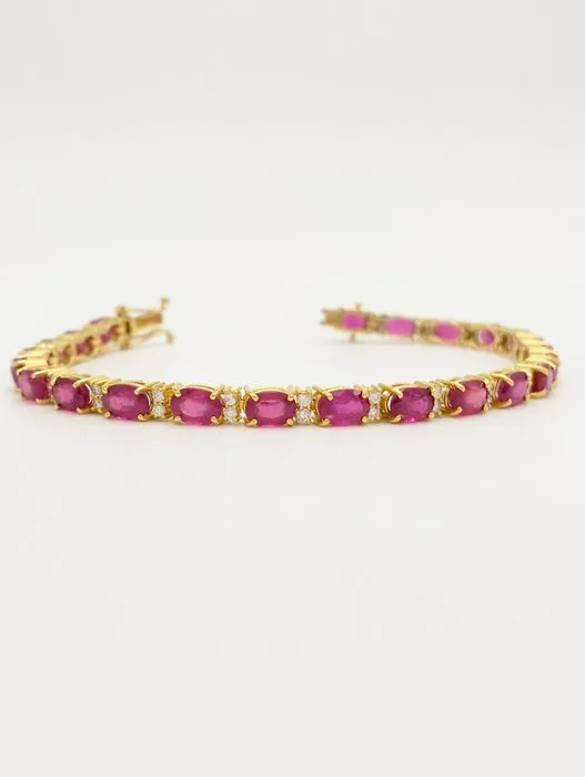 Bracelet - 18 kt. Yellow gold Ruby - Diamond