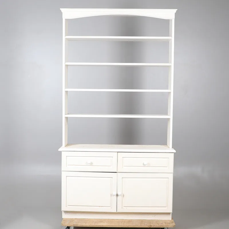 A modern painted dresser, with a shelving unit comprising of four shelves