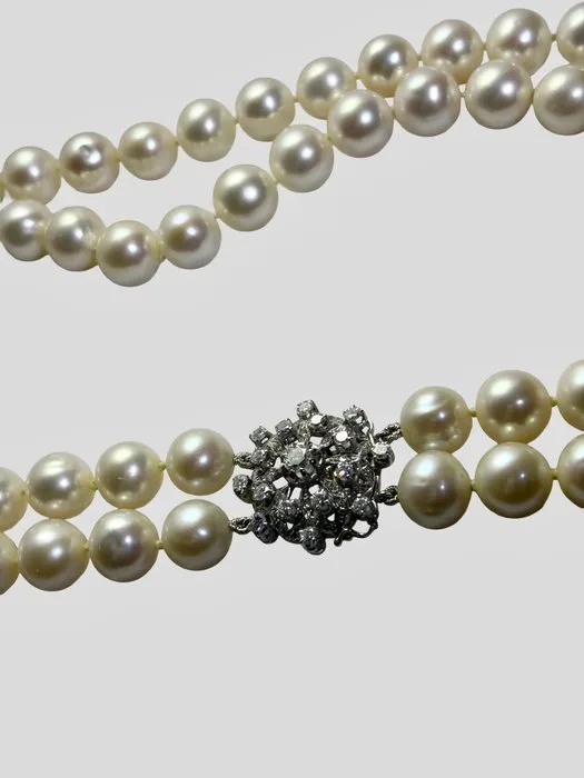 Necklace - 18 kt. White gold - 2.36ct. tw. Diamond (Natural) - Pearl
