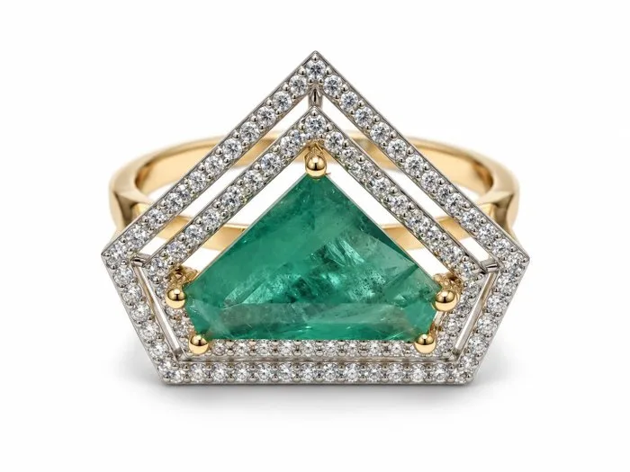 Ring - 14 kt. Yellow gold - 2.52ct. tw. Emerald - Diamond