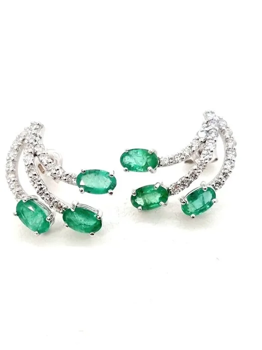 Earrings - 18 kt. White gold Emerald - Diamond