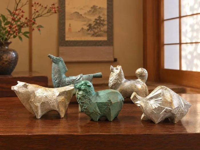 Batch of 5 Japanese Modernist Cast Metal Animal Sculptures by Sotaro Saegusa - Mid-Century Zodiac Art - Statue Metal - Japan
