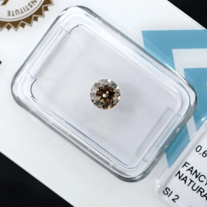 1 pcs Diamond (Natural coloured) - 0.61 ct - Round - Fancy Brown Yellow - SI2 - International Gemological Institute (IGI)