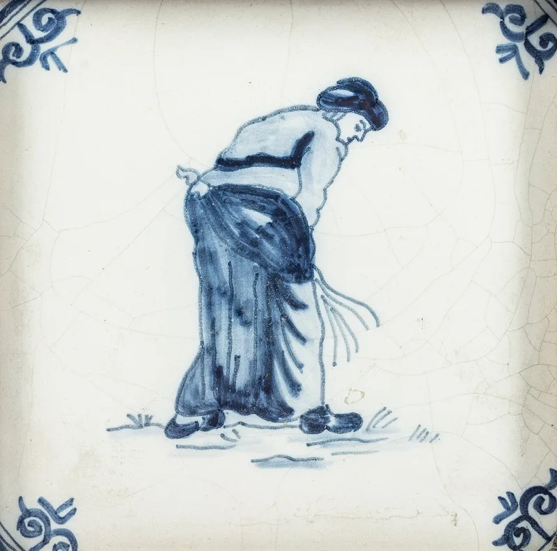 Delft Blue and White Tile, Lady with a Broom