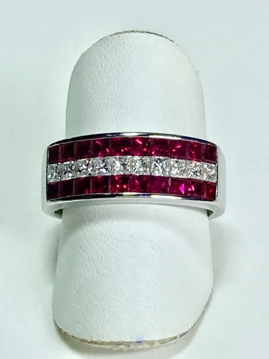 Eternity ring - 18 kt. White gold - 1.90ct. tw. Ruby - Diamond - IGI Riviera Ruby Diamond