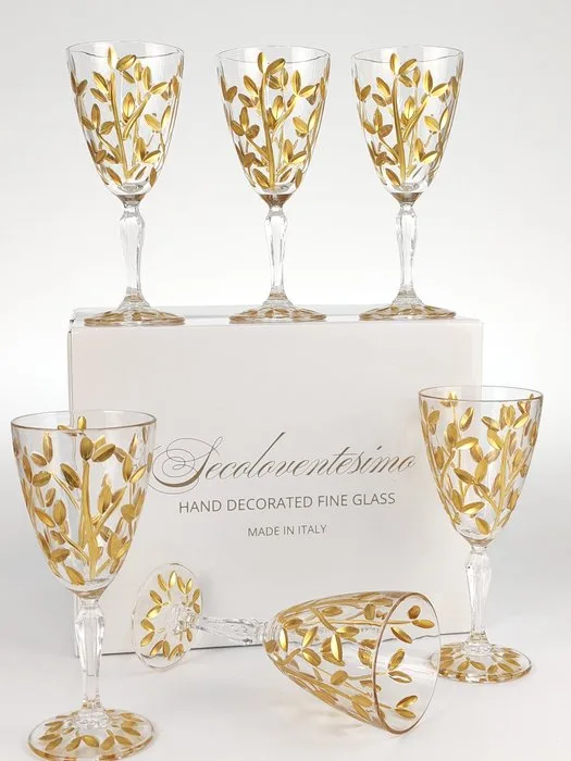 Secoloventesimo - Chalice (6) - Leaves golden chalice - Enamel, Crystal - NO-lead Crystal