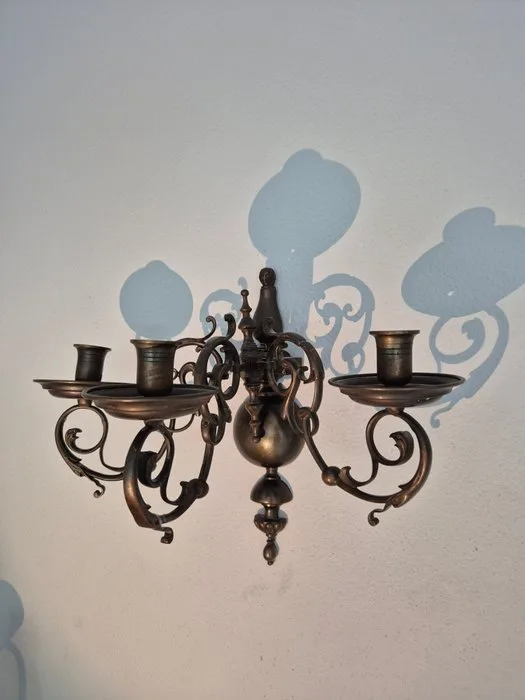 Candleholder - Brass, Bronze - Dutch wall candle holder