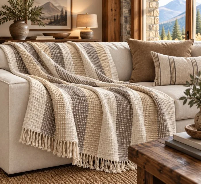 Exclusive plaid with a ribbed waffle weave in mink - 200 x 150 cm - Blankets, cover - Throw - 200 cm - 150 cm
